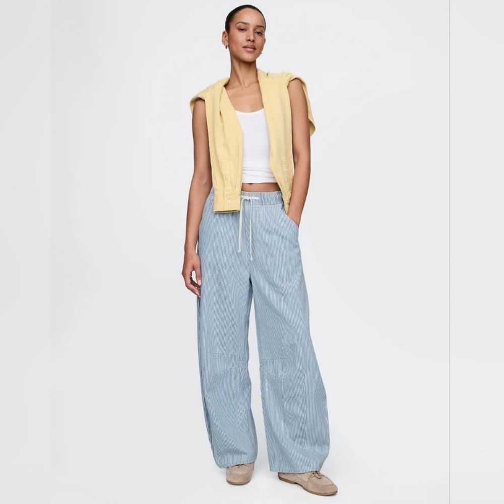 GAP Blue Striped Wide Leg Barrel Horseshoe Pants Size Large
